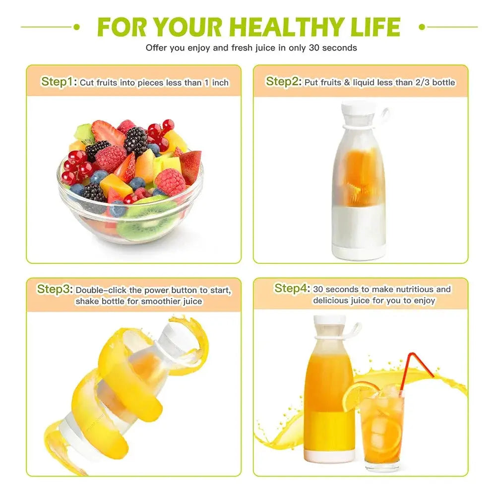 Portable Blender Juicer Bottle Mixer Electric USB Charge Mini Fruit Milk Mixers Juicer Cup Blender Milkshake Juice Maker Machine by All Mart Bristol Ltd