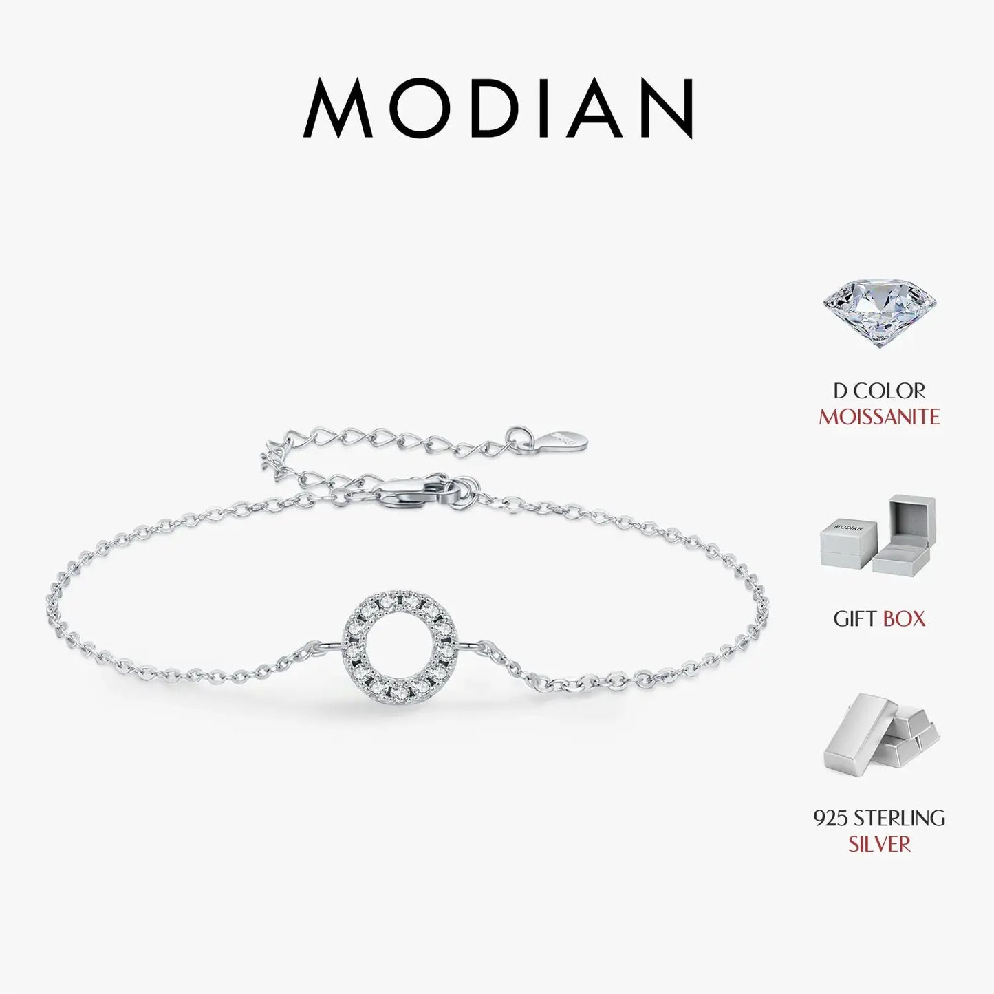 MODIAN D Color Moissanite Bracelet 925 Sterling Silver Fashion Hallow Out Round Link Chain Bracelet For Women Fine Jewelry Gifts by All Mart Bristol Ltd