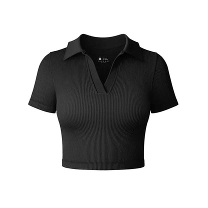 Women's T Shirt Sexy Short Sleeved Polo Shirt Casual Sports Tennis Shirt Tight Fit Fitness Yoga Top Ladies top by All Mart Bristol Ltd