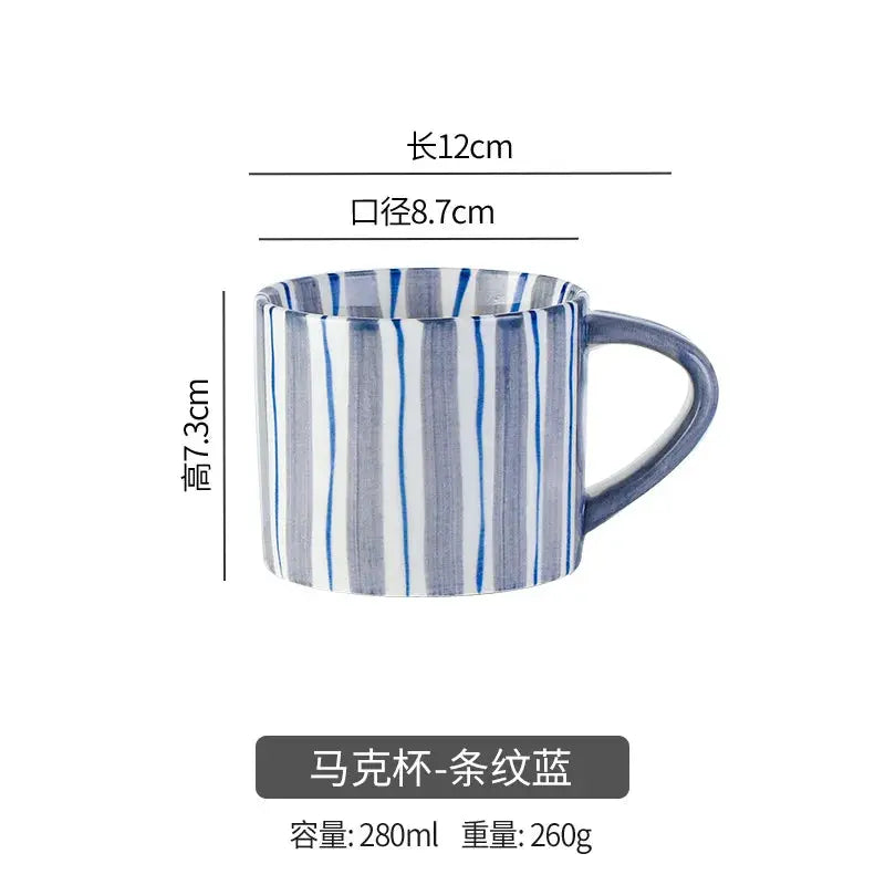 Ceramic Coffee Mugs Creative Stripes Hand-painted Coffee Cups and Saucers Home Ceramic Milk Cups Hotel Coffee Cups Cafe Cups by All Mart Bristol Ltd