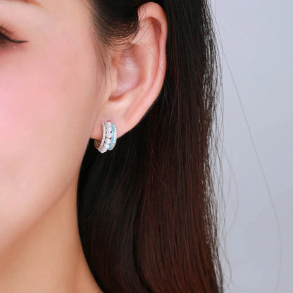 Modian Luxury Turquoise Ear Studs Real 925 Sterling Silver Pearl Charm Female Sparkling Stud Earrings For Women Brand Jewelry by All Mart Bristol Ltd