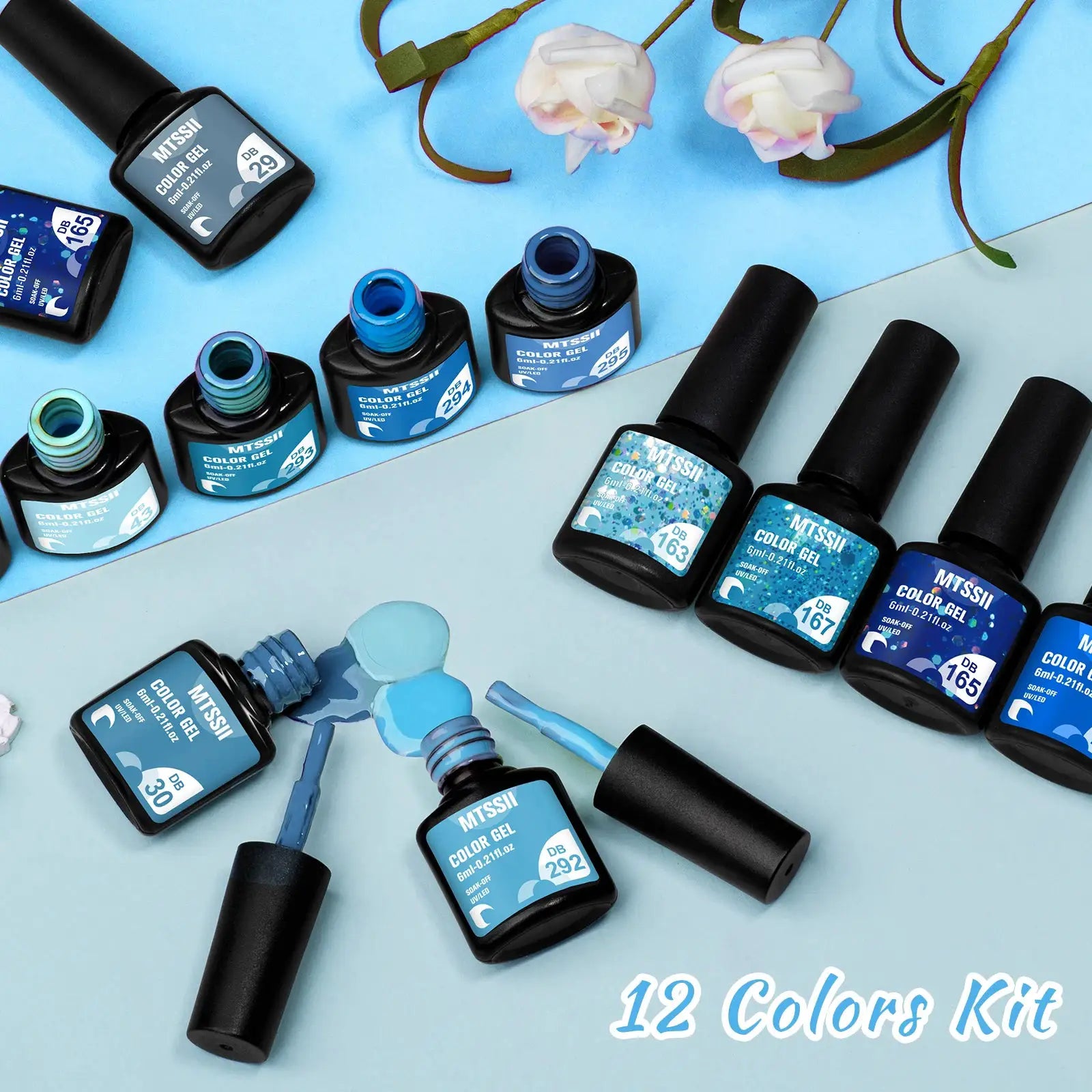 12PCS Nail Polish Gel Set Blue Glitter Color UV Gel Nail Art Manicure Gel Kit Paint For DIY Professionals Varnsh Kit Supplies by All Mart Bristol Ltd
