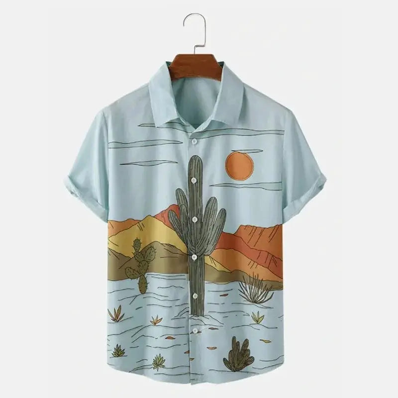 Desert Cactus Shirt For Men 3D Print Summer Hawaiian Harajuku Fashion Shirt Top Blouse Short Sleeves Street Vacation Beachwear by All Mart Bristol Ltd