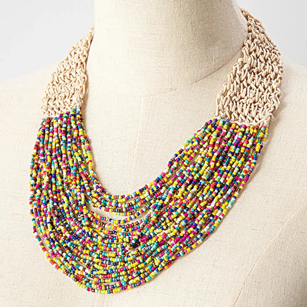 KAYMEN Fashion Handmade Small Beaded Strands Necklace Statement Bohemia Choker Necklace Multi Layers Jewelry Accessory Gifts by All Mart Bristol Ltd