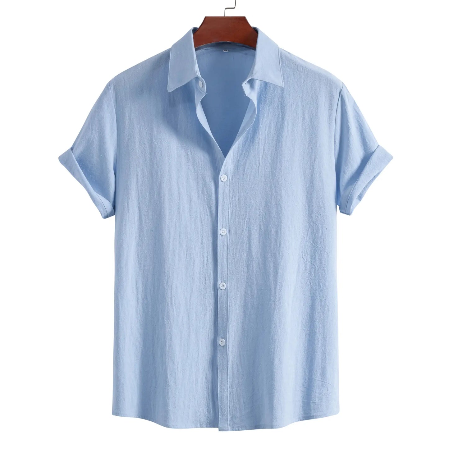 Men's Summer Lapel Short Sleeve Solid Color Button Cardigan, Fashionable Cotton Men's Shirt Tops by All Mart Bristol Ltd