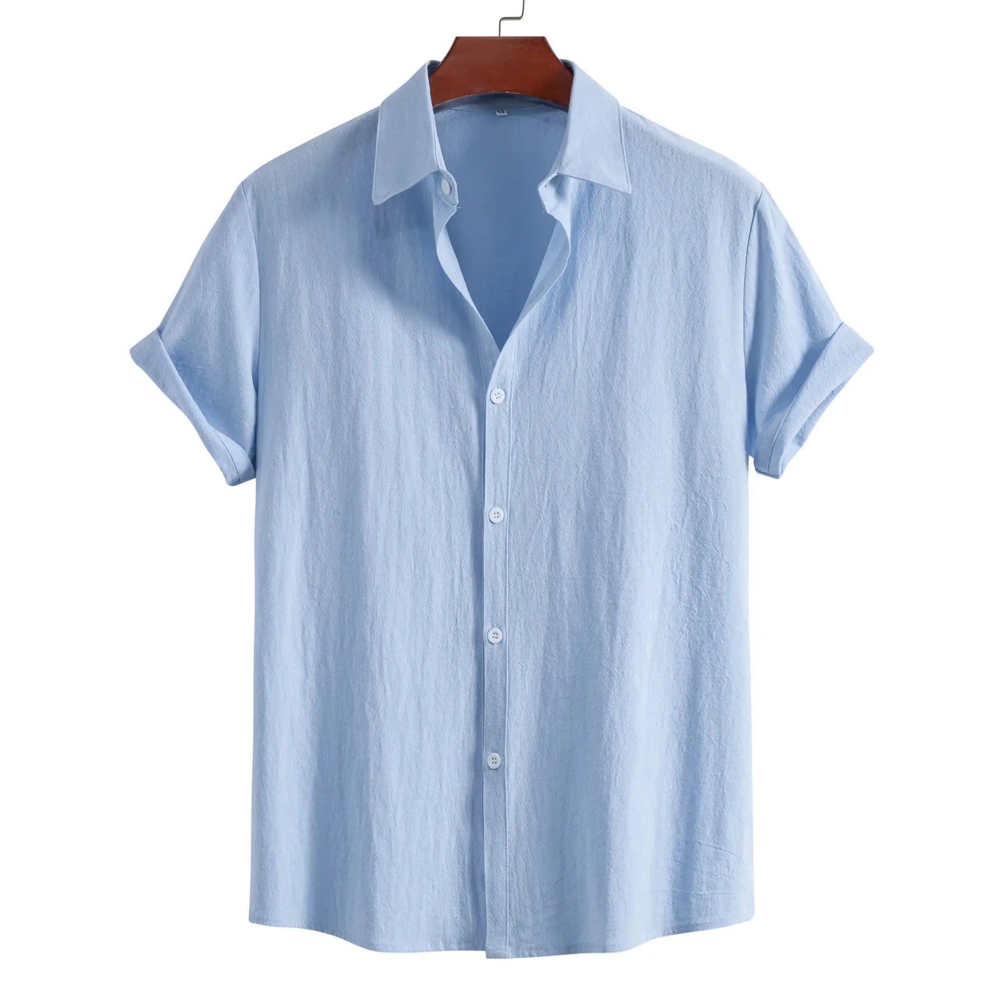 Men's Summer Lapel Short Sleeve Solid Color Button Cardigan, Fashionable Cotton Men's Shirt Tops by All Mart Bristol Ltd