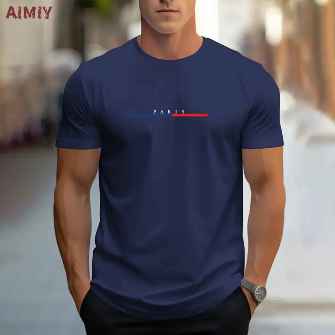 Summer Men's T-shirt Top Casual Loose Fit Oversized T-shirt PARI Letter Pattern Printed Round Neck Short Sleeved Homme Vêtement by All Mart Bristol Ltd