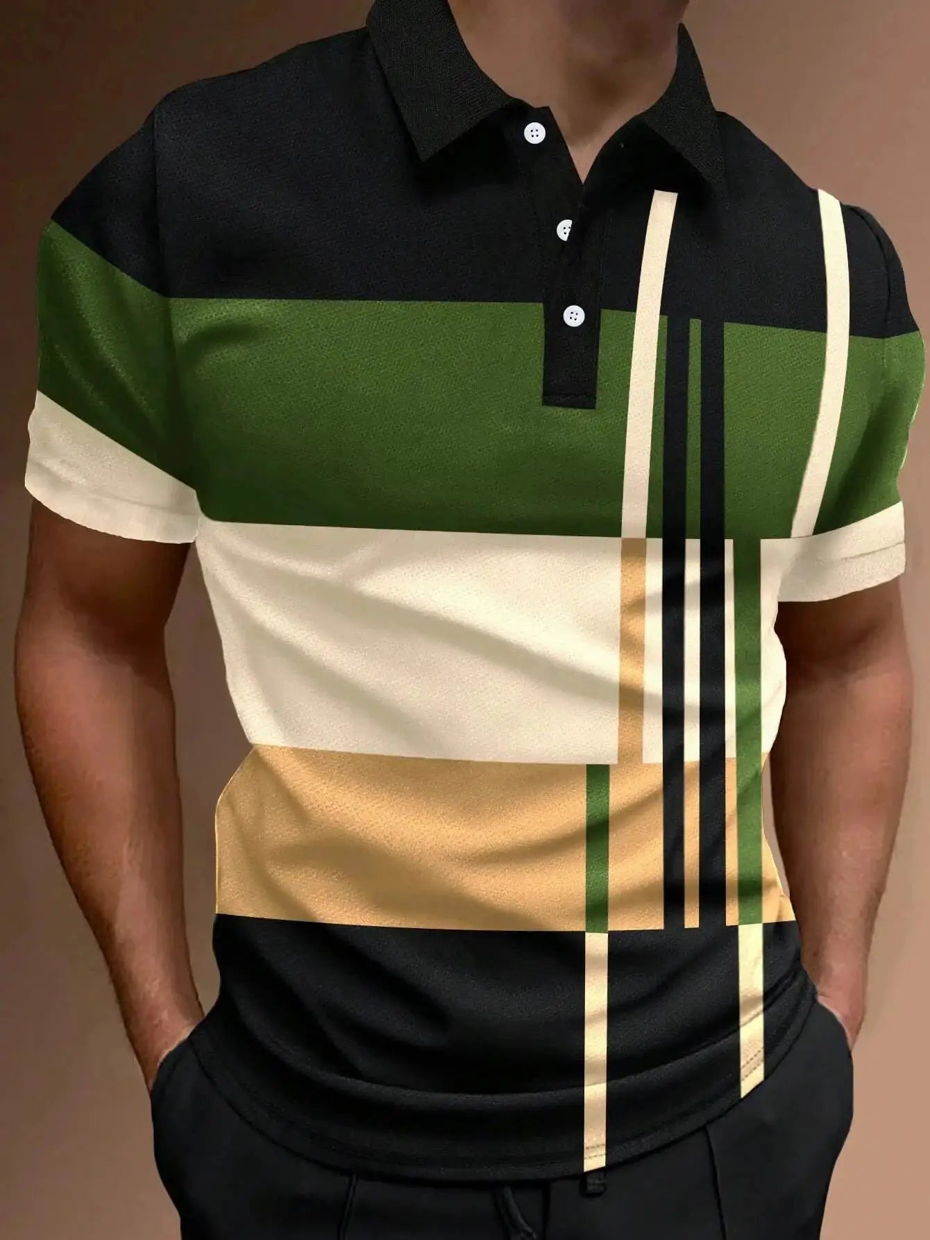 New Male Golf Stripe Polo Men's Casual Short-Sleeved Polo Shirt Solid Color Lapel Fashion Business Sports Breathable T-Shirt Top by All Mart Bristol Ltd