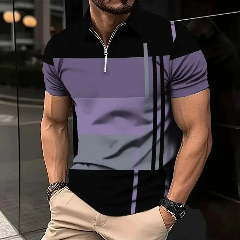 New Male Golf Stripe Polo Men's Casual Short-Sleeved Polo Shirt Solid Color Lapel Fashion Business Sports Breathable T-Shirt Top by All Mart Bristol Ltd