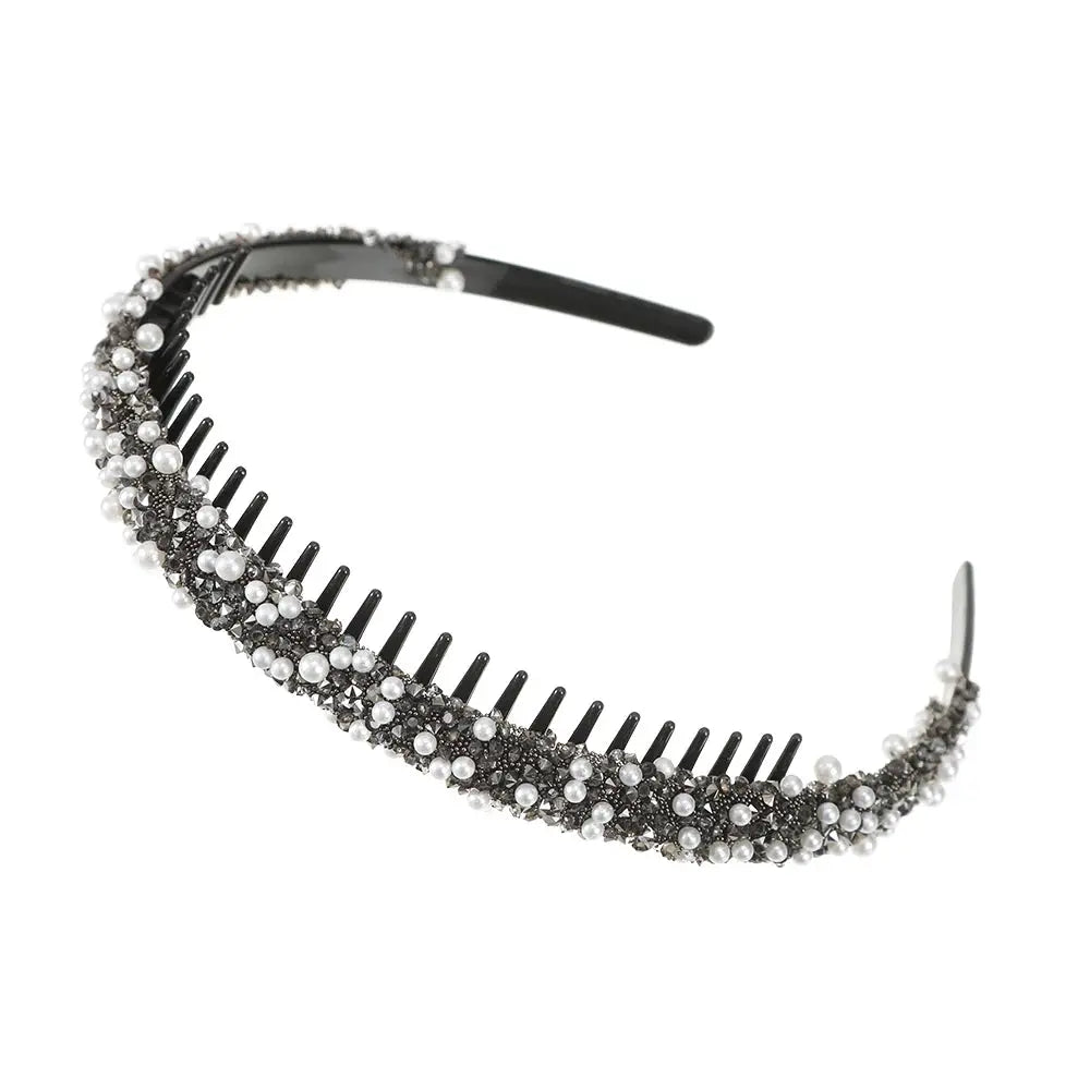 AWAYTR Women Pearl Rhinestones Antislip Hairband For With Teeth Hair Band Headband Hair Hoop Bezel Fashion Hair Accessories by All Mart Bristol Ltd