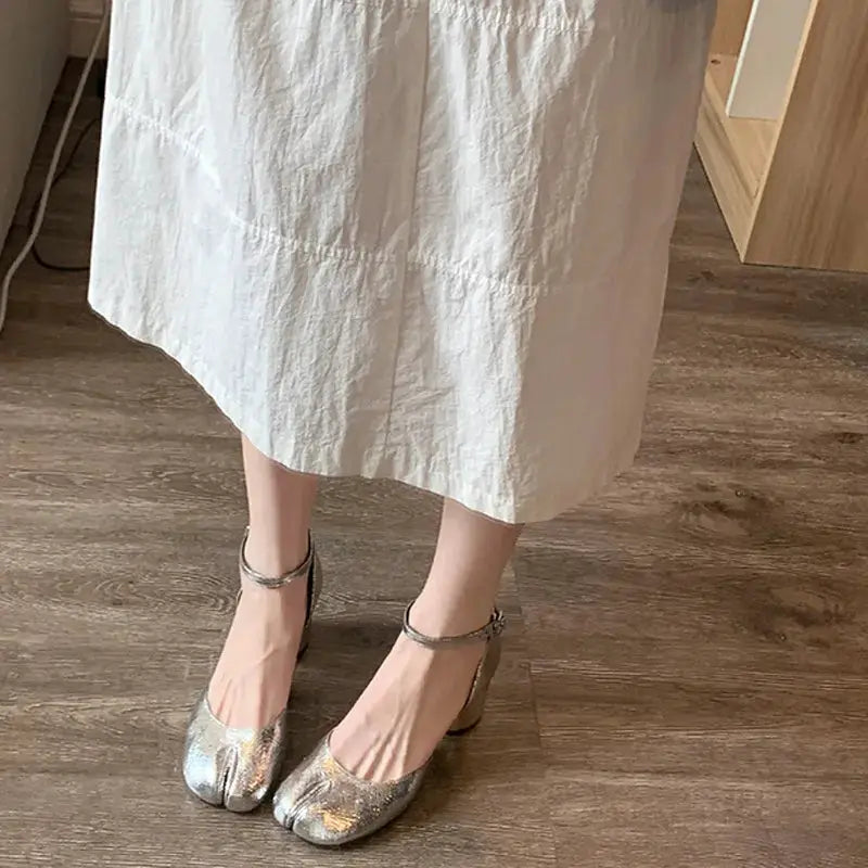Modern Heels Pumps Women Round High Heel Leather Square Split Toe Pumps Shoes Spring Summer Sandals Mary Janes Shoes Heels Women by All Mart Bristol Ltd