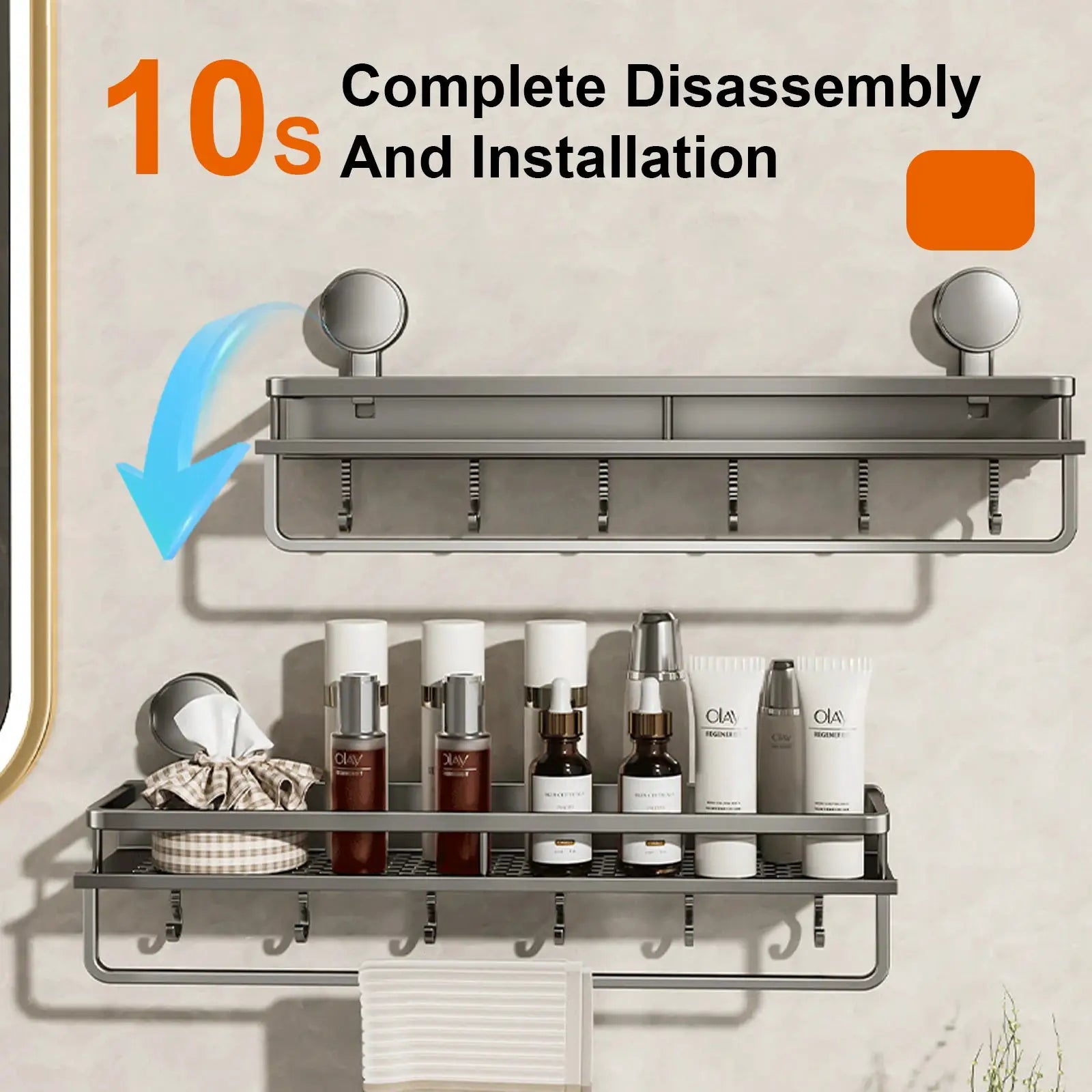 Suction Cup Bathroom Rack Shower Shelf Toilet Space Aluminum Wall Hanging Shampoo Rack Bathroom Organizer No Drill Wall Shelf by All Mart Bristol Ltd