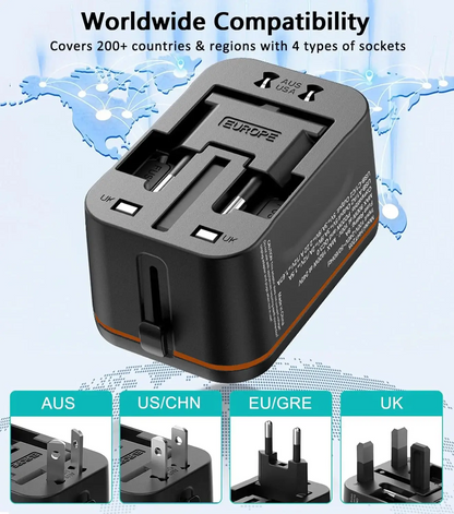 Universal 5-in-1 Travel Adapter with Fast Charging Ports by All Mart Bristol Ltd