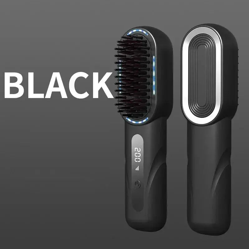 Wireless Straight Curling Hair Comb Heating Negative Ion Hair Straightener Rechargeable Anti-scalding Electric Hair Care Brushes by All Mart Bristol Ltd