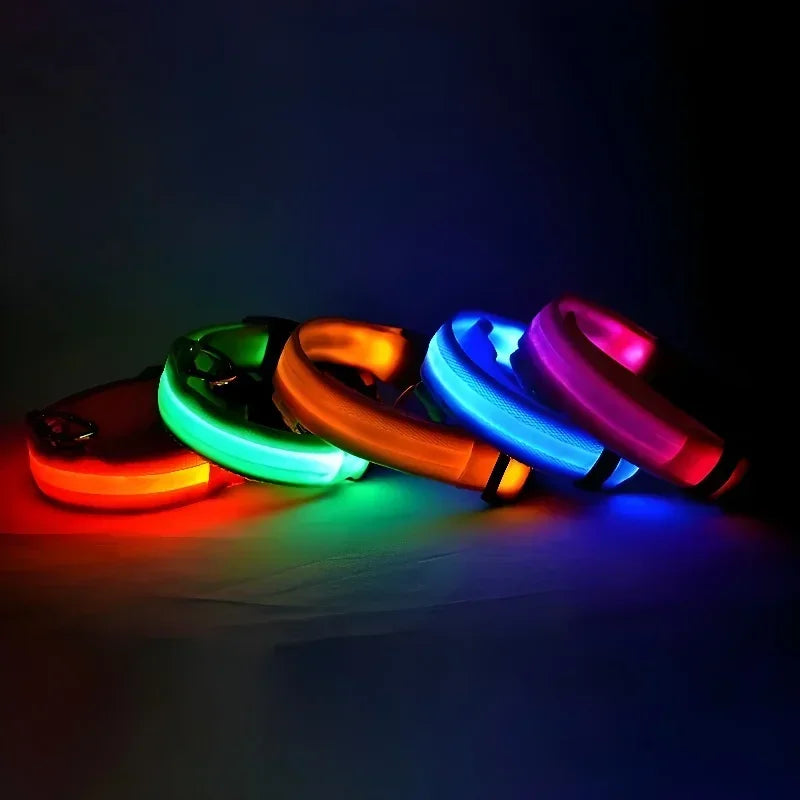 Dog Collar Nylon LED Night Safety Flashing Glow In The Dark Pet Dog Leash pet Dogs Luminous Fluorescent dog accessories collar by All Mart Bristol Ltd