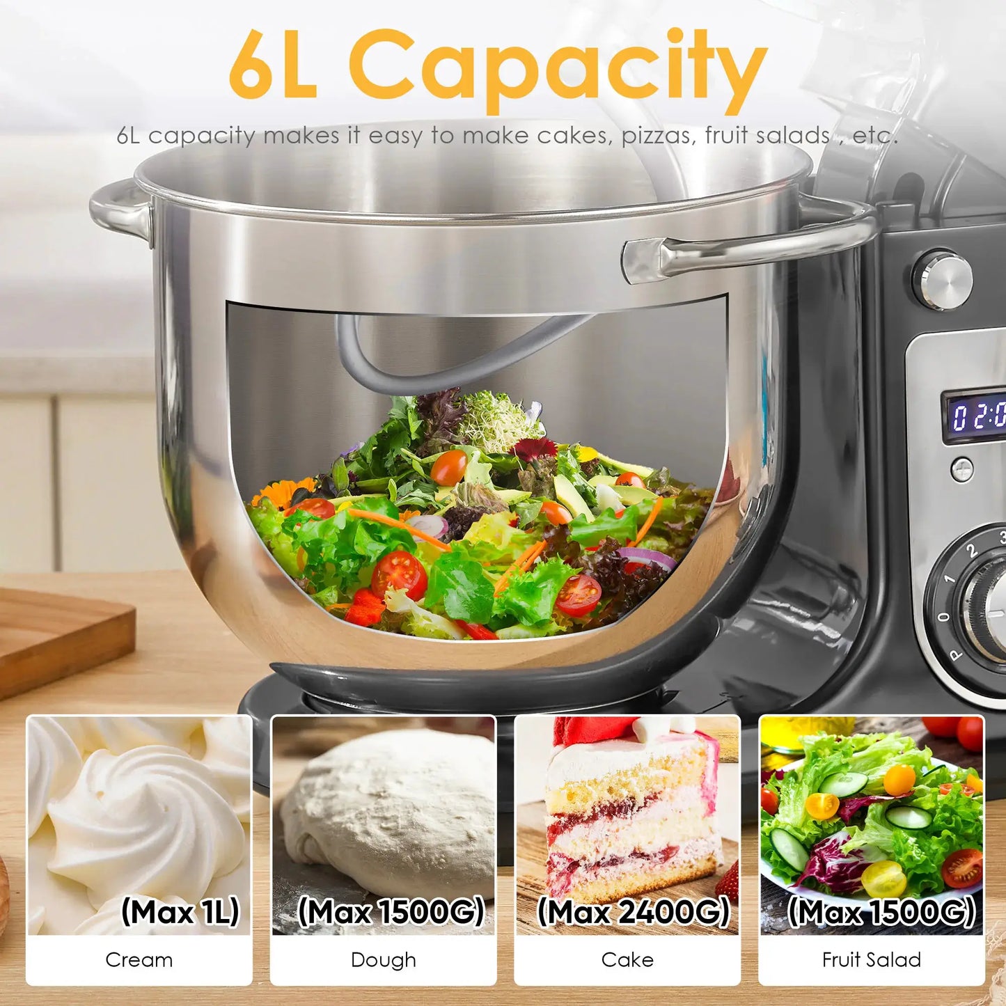 BioloMix Kitchen Food Stand Mixer, Blender, Quiet Motor, Cream Egg Whisk, Whip Dough Kneader, 6-Speed, 1200 W, 6 L, DC by All Mart Bristol Ltd
