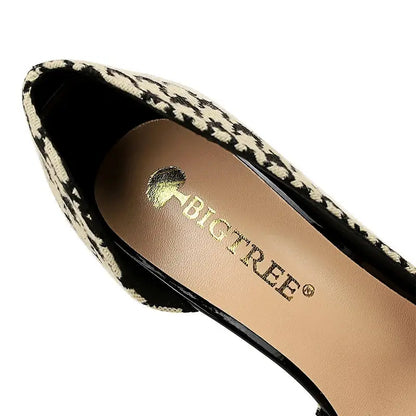 BIGTREE Shoes 2026 Spring Women Pumps Pearl Metal Chain High-heels Checked Grain Stilettos Women Heels Luxury Banquet Shoes 43 by All Mart Bristol Ltd