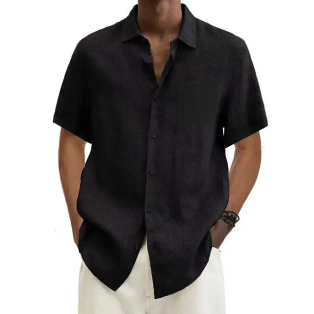Summer Hot Sale Men's Cotton Linen Short-Sleeved Shirts Men Solid Color Turn-down Collar Casual Beach Style Plus Size Tops by All Mart Bristol Ltd