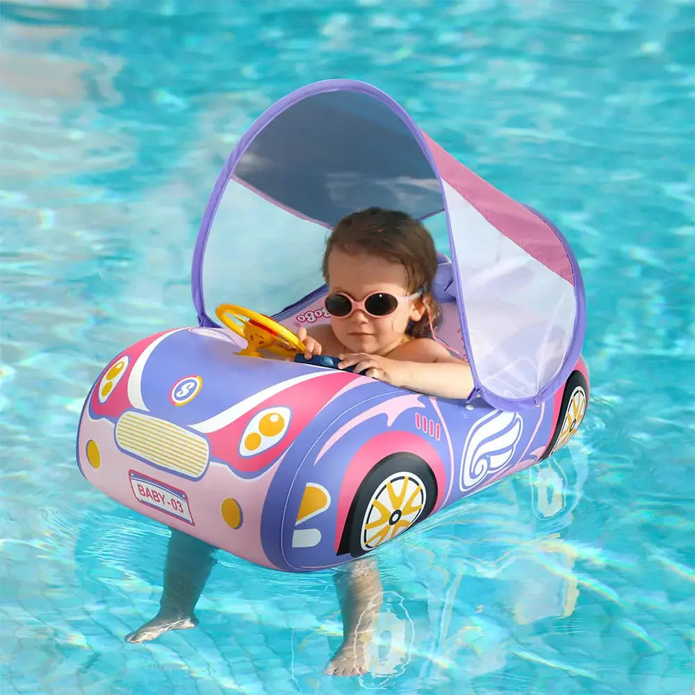 Kids Car Swimming Seat Float Ring Inflatable Infant Floating For Summer Swim Boat Circle Bathing Water Toy with Canopy by All Mart Bristol Ltd