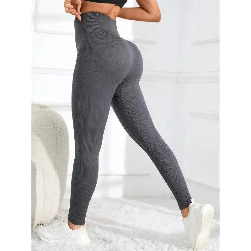 High Waisted Seamless Yoga Leggings Ribbed Sportswear Tights Fitness Apparel for Women Gym and Casual Wear for Fall & Winter by All Mart Bristol Ltd