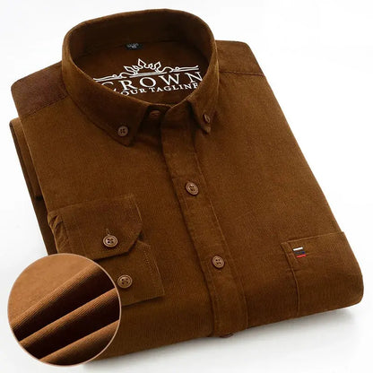 Oversize Corduroy Shirt For Men's Clothing Casual Long Sleeve Shirts Male Cotton Comfortable Soft Button-down Collar Brown Shirt by All Mart Bristol Ltd