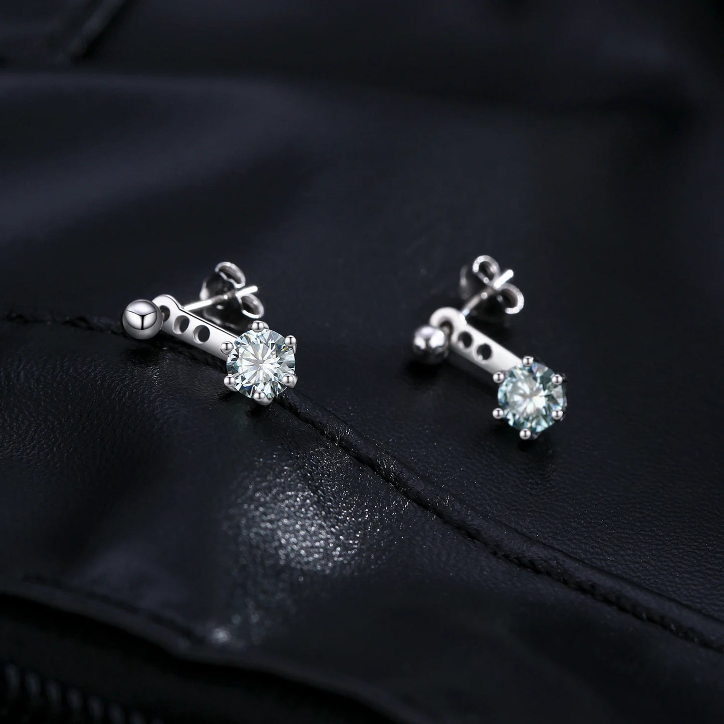 MODIAN D Color VVS1 Round Teal Moissanite Ear Climbers 925 Sterling Silver Luxury Trendy Stud Earrings For Women Fine Jewelry by All Mart Bristol Ltd