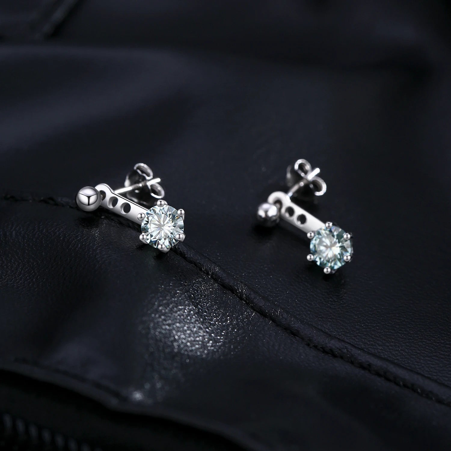 MODIAN D Color VVS1 Round Teal Moissanite Ear Climbers 925 Sterling Silver Luxury Trendy Stud Earrings For Women Fine Jewelry by All Mart Bristol Ltd