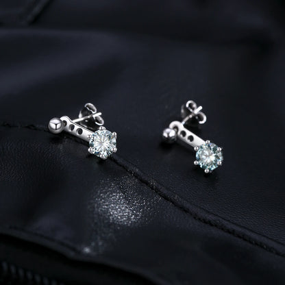 MODIAN D Color VVS1 Round Teal Moissanite Ear Climbers 925 Sterling Silver Luxury Trendy Stud Earrings For Women Fine Jewelry by All Mart Bristol Ltd