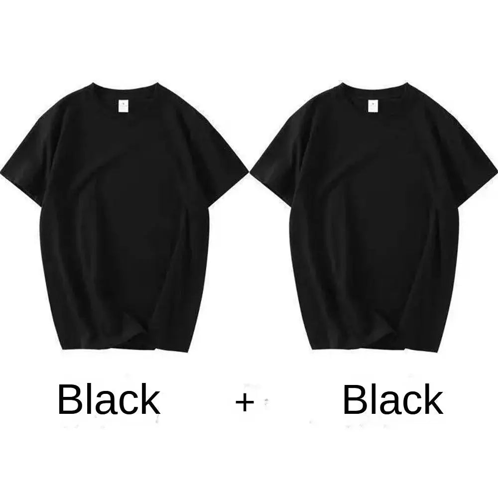2PCS 100% Cotton Solid T Shirts Men's and Women's Short Sleeve White Tees Casual Breathable Loose Round Neck T-shirt Couple Tops by All Mart Bristol Ltd