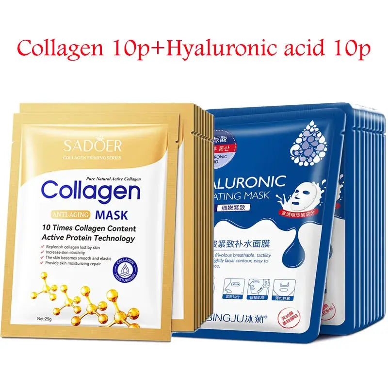 20pcs Hyaluronic Acid Collagen Face Mask skincare Moisturizing Firming Hydrating Facial Masks Sheet Mask Korean Skin Care by All Mart Bristol Ltd