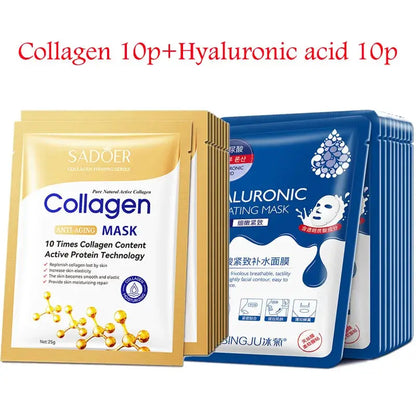 20pcs Hyaluronic Acid Collagen Face Mask skincare Moisturizing Firming Hydrating Facial Masks Sheet Mask Korean Skin Care by All Mart Bristol Ltd