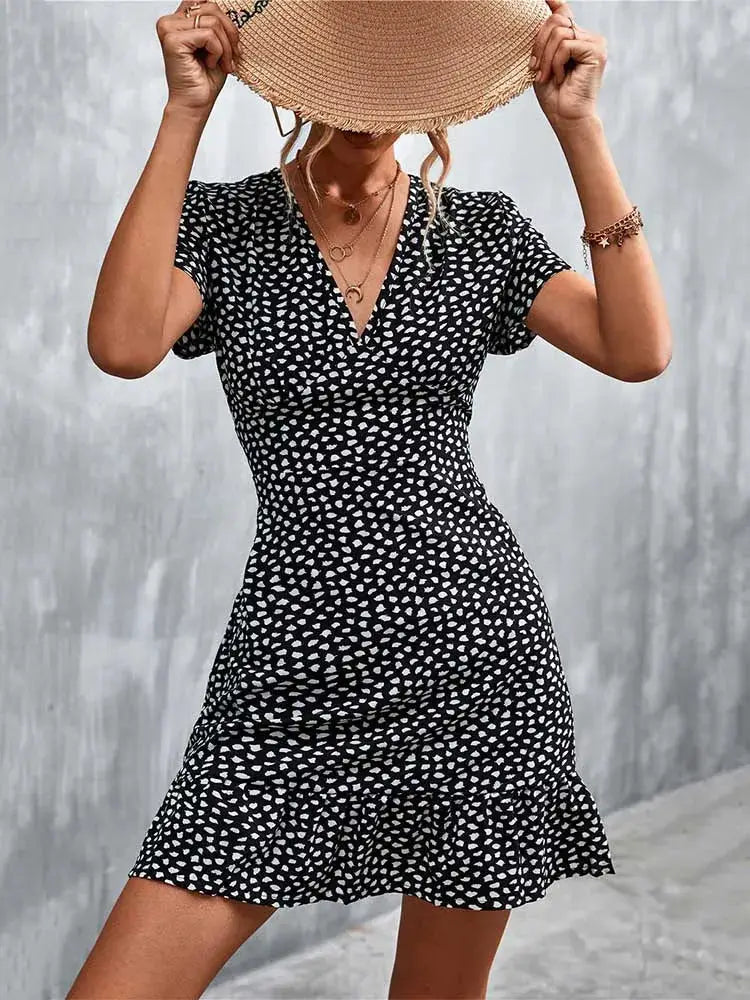 Summer Short Boho Dress Women V Neck Print Floral Party Dress Ladies Bohemian Flower Mini Dress For Women by All Mart Bristol Ltd
