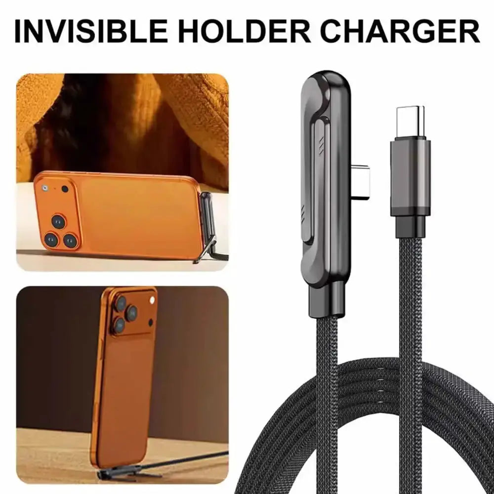 Sideways Phone Charger,Invisible Stand Charging Cable,Built In Phone Stand Charging Cord with Folding Phone Stand 2-in-1 Holder by All Mart Bristol Ltd