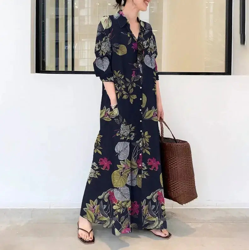 Fashion Cotton Linen Women Dress Maxi Ethnic Style Streetwear Elegant Vestidos Casual Vintage Loose Long Dresses Woman Clothes by All Mart Bristol Ltd