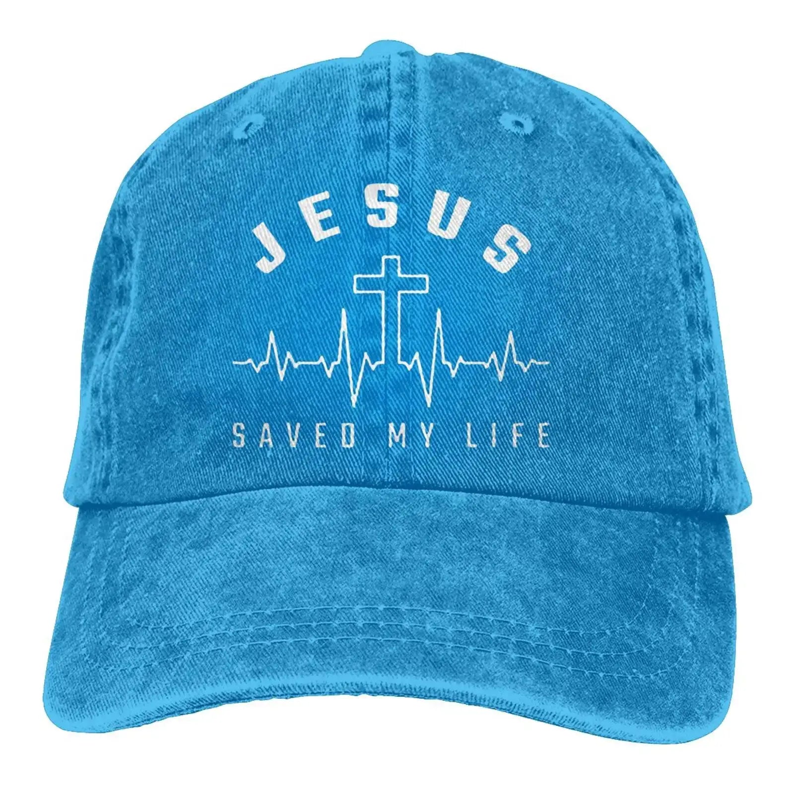 Jesus Saved My Life Hat Christian Baseball Cap Washed Cotton Denim Dad Hat for Men Women by All Mart Bristol Ltd