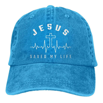 Jesus Saved My Life Hat Christian Baseball Cap Washed Cotton Denim Dad Hat for Men Women by All Mart Bristol Ltd