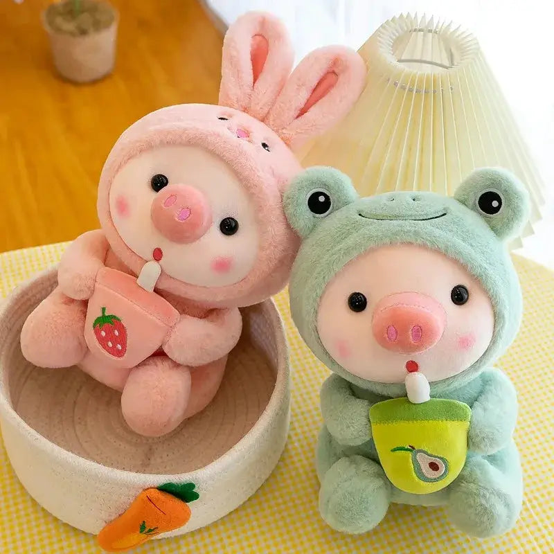9.8in/25cm Cute Piglet Stuffed Animals Cute Plush Toy Soft Plushies Throw Pillow Pig Plush Throw Pillow Doll with Boba Tea by All Mart Bristol Ltd