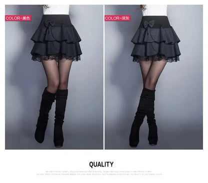 Zuolunouba Summer Slim Preppy Skirt Women Flower Bow Mini Tutu Style Elasticity Lace Skirts Shorts Lady High Waist Student by All Mart Bristol Ltd