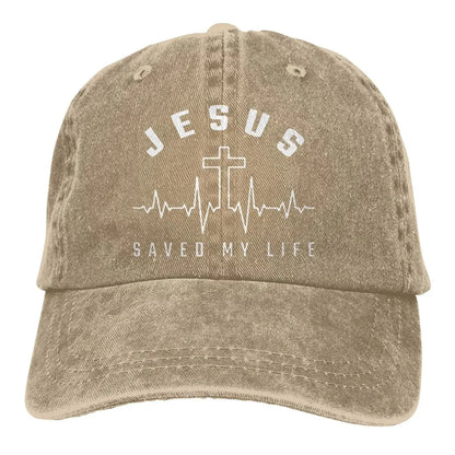 Jesus Saved My Life Hat Christian Baseball Cap Washed Cotton Denim Dad Hat for Men Women by All Mart Bristol Ltd