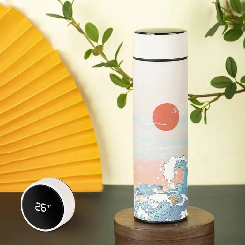 Thermal Mug Water Bottle Thermos Chinese Style Ins Illustration Vacuum Flask Stainless Steel Display Temperature Water Cup 500ML by All Mart Bristol Ltd