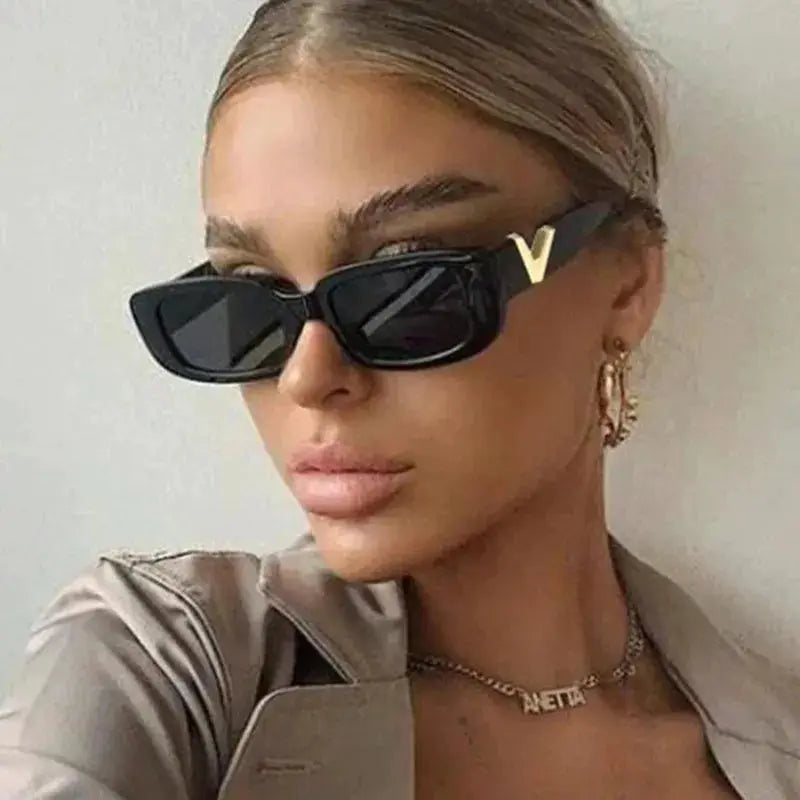 Retro Cat Eye Frame Sunglasses Women Luxury V Sun Glasses Men Fashion Rectangle Jelly Glasses with Metal Hinges UV400 by All Mart Bristol Ltd