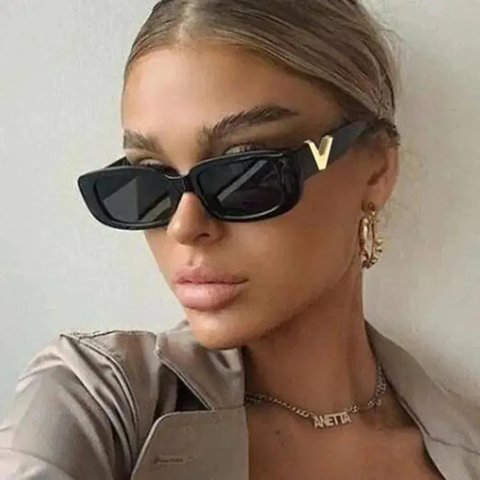Retro Cat Eye Frame Sunglasses Women Luxury V Sun Glasses Men Fashion Rectangle Jelly Glasses with Metal Hinges UV400 by All Mart Bristol Ltd