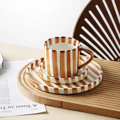 Ceramic Coffee Mugs Creative Stripes Hand-painted Coffee Cups and Saucers Home Ceramic Milk Cups Hotel Coffee Cups Cafe Cups by All Mart Bristol Ltd