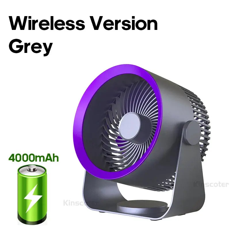 Cordless Electric Fan 4000mah Wireless Portable Air Circulator Fan Desktop Wall Ceiling Air Cooling Cooler Quiet Ventilator by All Mart Bristol Ltd