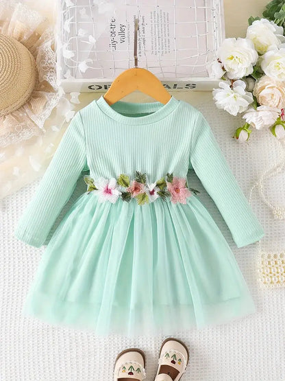 Prowow 3-24M Baby Girls Dresses Long Sleeve Pink White Patchwork Belted Dress For Girl Newborn Baby Clothes Infants by All Mart Bristol Ltd