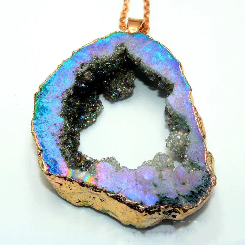Natural Stone Crystal Gold Color Plated Edged Pendants Jewellery Making Women's Necklace DIY Sweater Chain Jewelry Accessories by All Mart Bristol Ltd