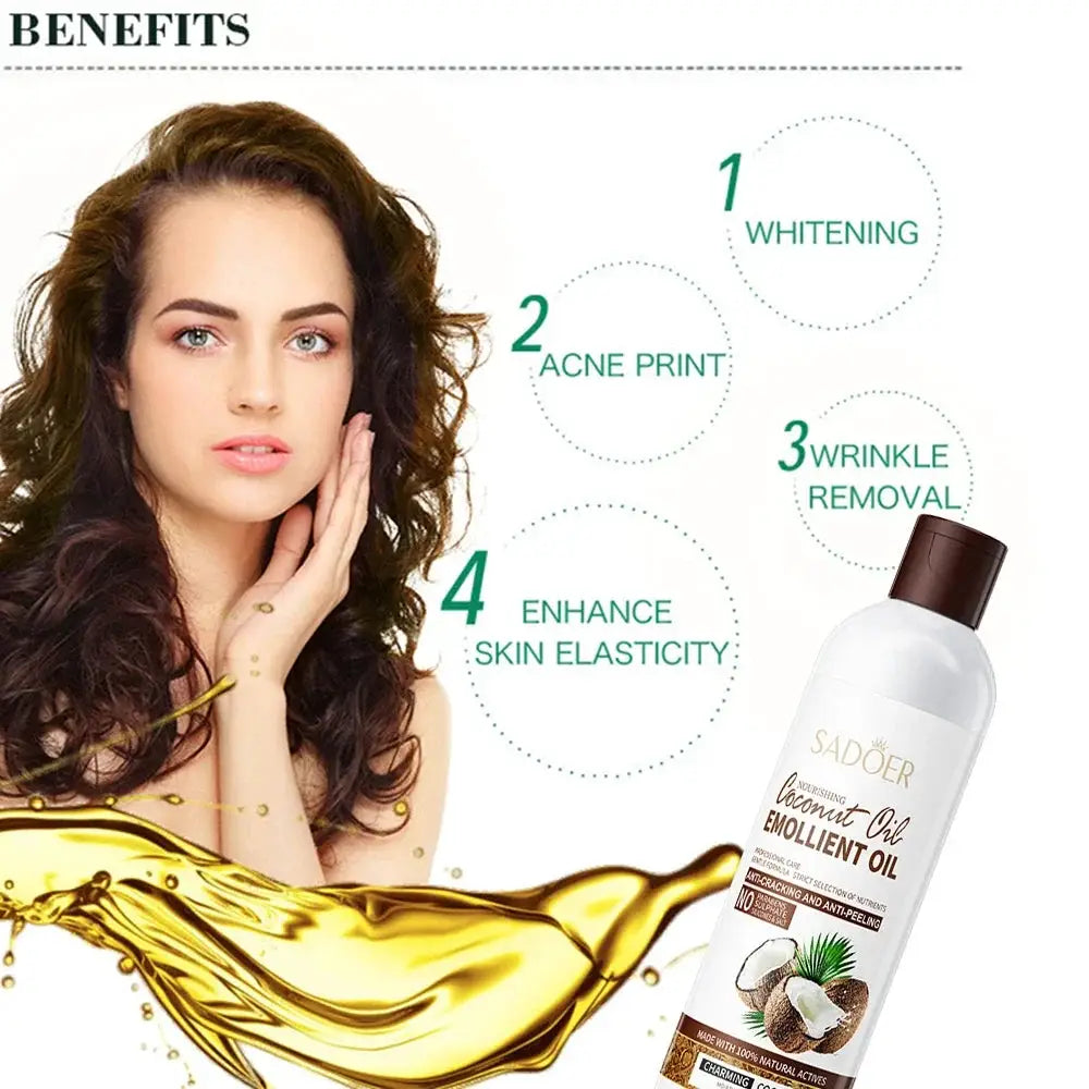 250ml Coconut Sooth Dry Skin Lighten Fine Lines Face Massage Oil Nourishes Hair Removes Frizz Hair Care Oil Firming Body Oil by All Mart Bristol Ltd