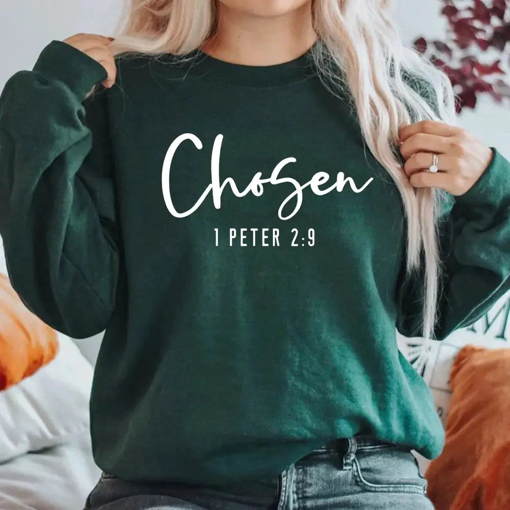 Chosen 1 Peter 2:9 Sweatshirt Chosen Crewneck Sweatshirts Christian Clothing Christian Apparel Casual Tops Hoodies for Women by All Mart Bristol Ltd