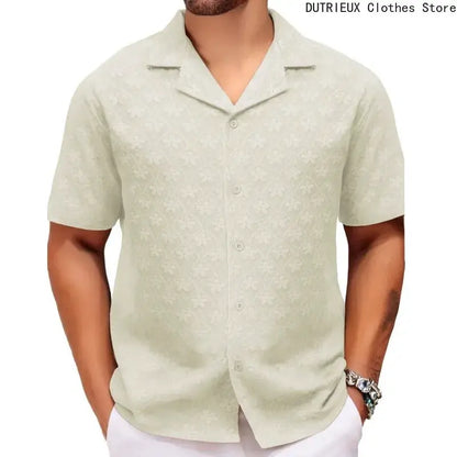 Jacquard Fabric Cuban Collar Short-sleeved Shirts【 Luxury Men's Wear 】 High-quality Business Casual Shirts for Men in Summer by All Mart Bristol Ltd