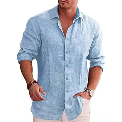 Cotton Linen Autumn Hot Selling Men's Long Sleeve Shirt Solid Color Casual Style Plus Size Men's Casual Linen Shirt by All Mart Bristol Ltd